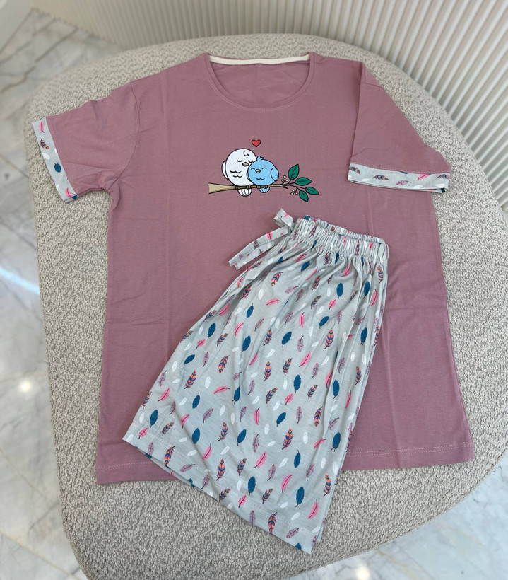 ست تی شرت و شورتک نوار دار پنبه ۱۰۰٪ سوپر - سایز فری ۳۸ تا ۴۶