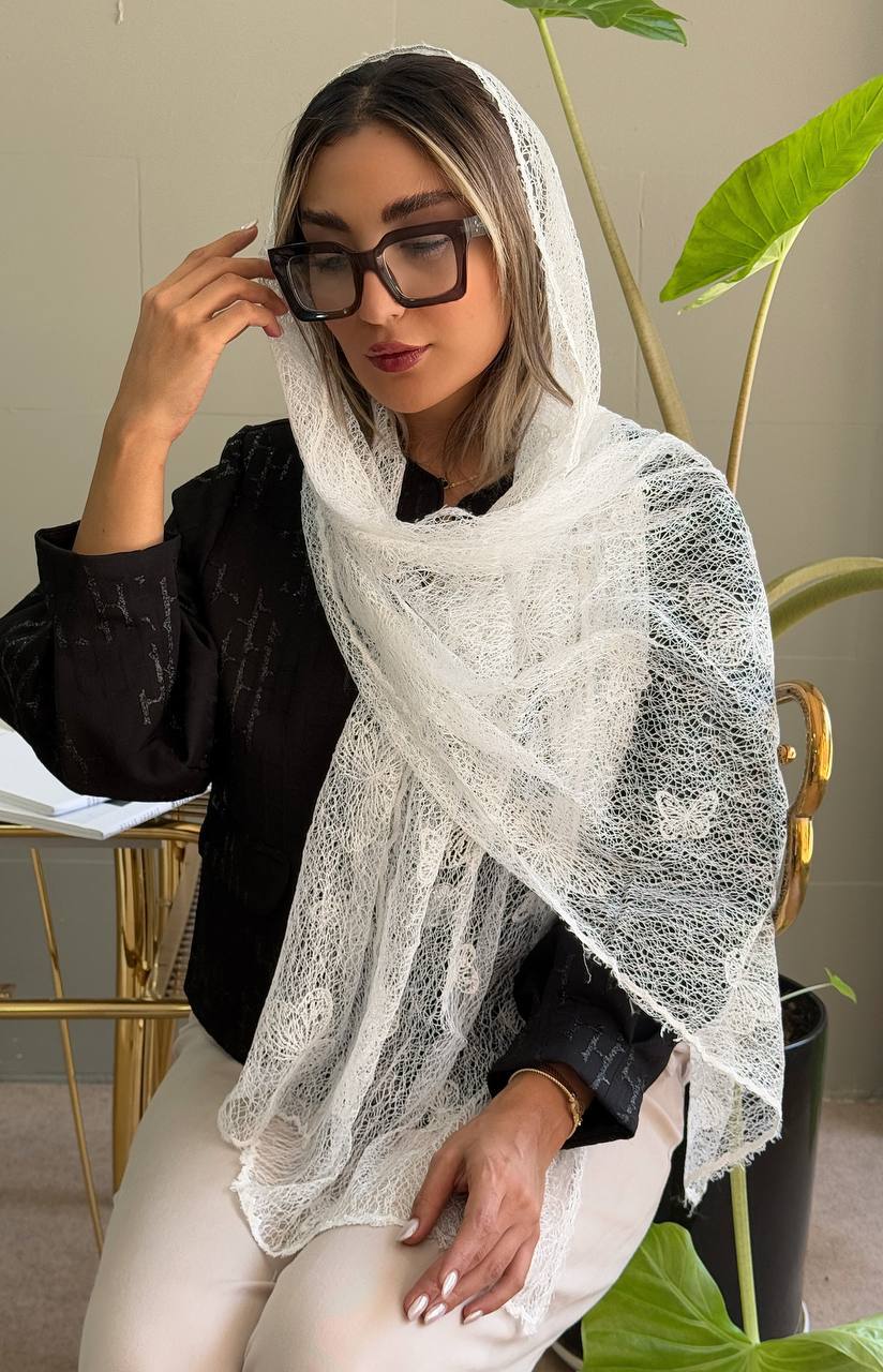 شال سفید مجلسی وارداتی | پارچه خنک و ایستایی عالی