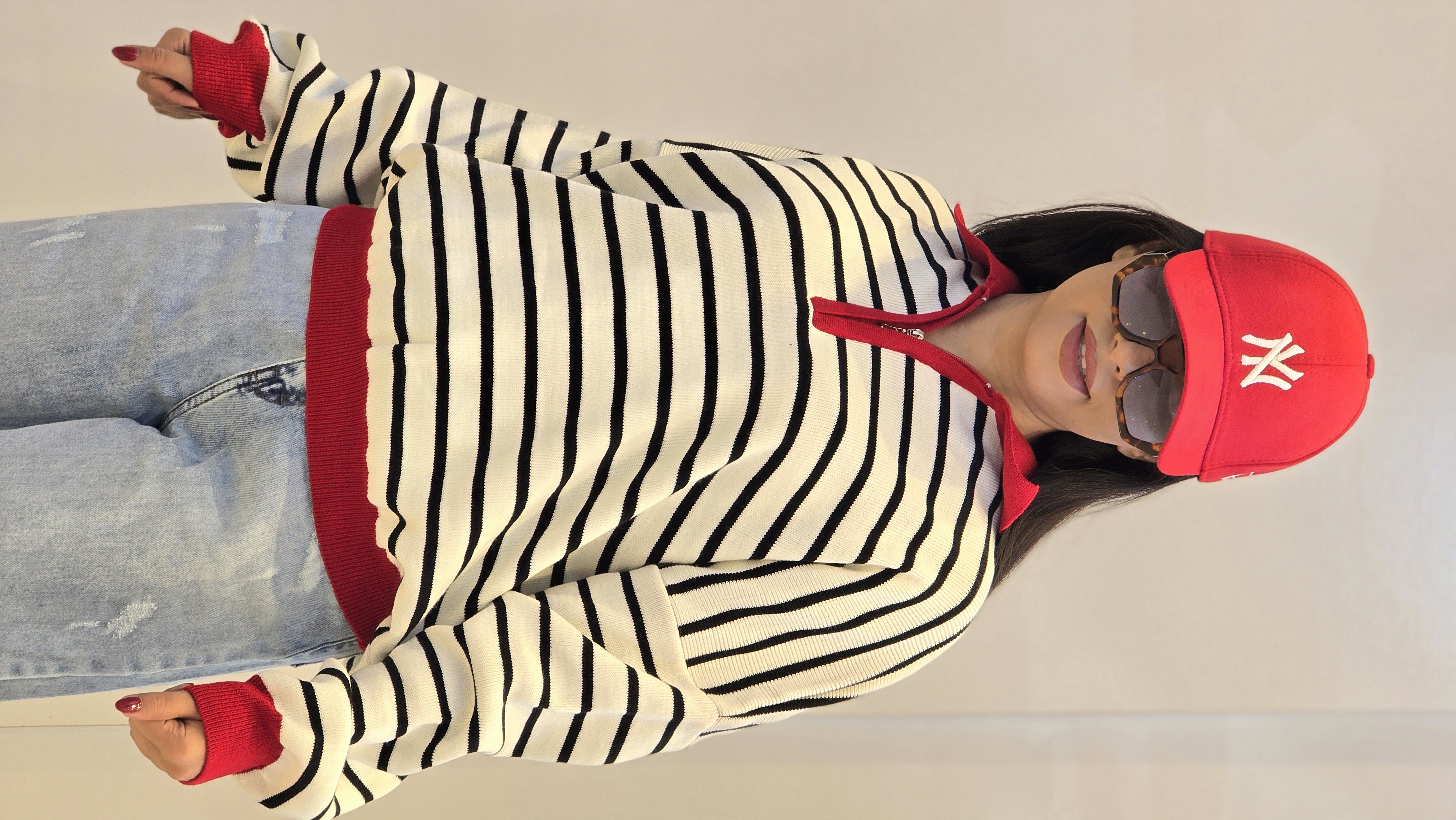 بافت  نيم زيپ راه راه آكريليك | خانه مُد فرناز